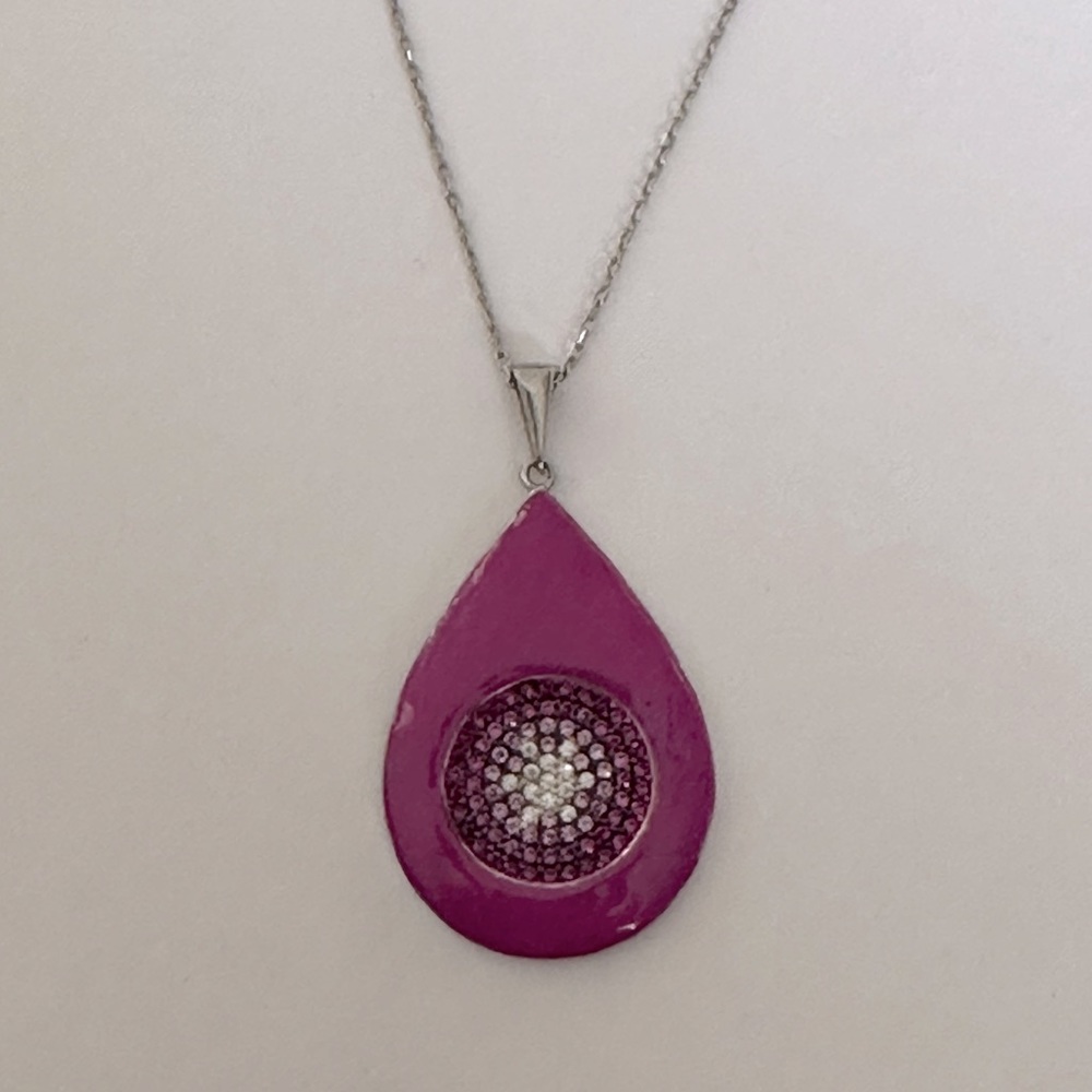 🧿925 Silver evil eye cz stones handmade purple enamel necklace